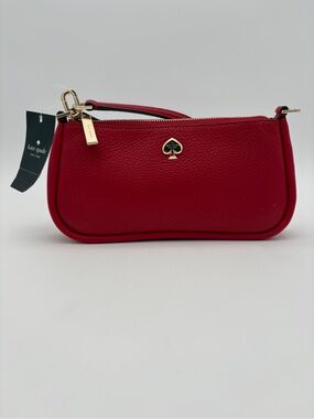 NWTKate Spade Red Pebbled Leather Wristlet with Gold Spade Accent